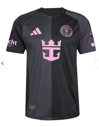 with Fracht Group+Apple+MLS Patch  Fan Version 2025-2026 Inter Miami Away Black Soccer Jersey Football Shirt