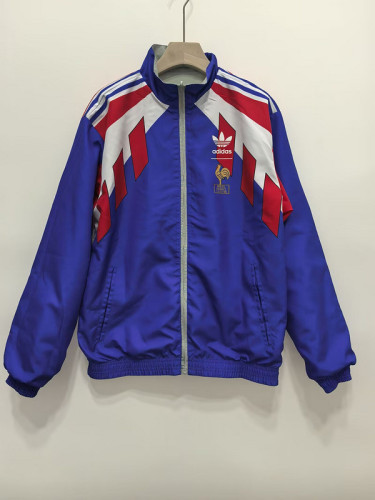 Retro 1990-1991 France Trench Coat Soccer Reversible Windbreaker Jacket
