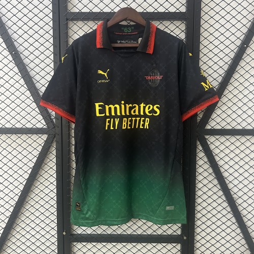 Fan Version 2024-2025 AC Milan Fourth Away Black/Green Soccer Jersey AC Football Shirt
