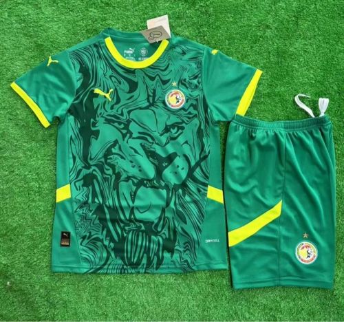 Youth Uniform Kids Kit 2025 Senegal Away Green Soccer Jersey Shorts Child Football Set