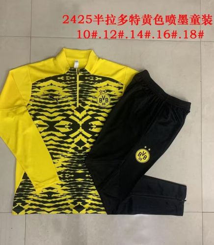 Youth 2024-2025 Dortmund Yellow Soccer Training Sweater and Pants BVB Child Football Kit