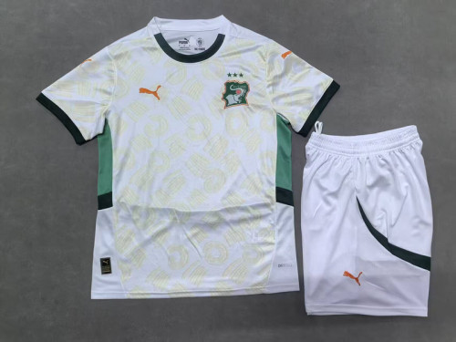 with 3 Stars Youth Uniform Kids Kit 2025 Ivory Coast Away White Soccer Jersey Shorts Côte d'Ivoire Child Football Set