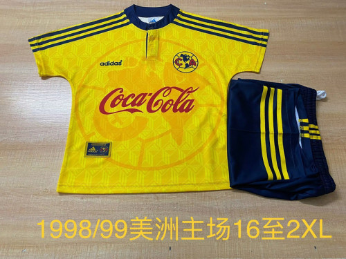 Retro Youth Uniform Kids Kit 1998-1999 Club America Home Soccer Jersey Shorts Vintage Child Football Set