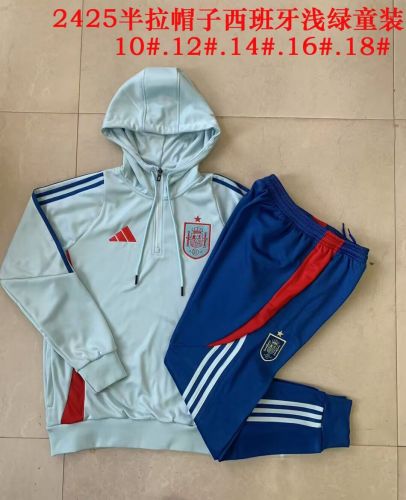 with Caps Youth 2025 Spain Green Soccer Training Hoodie and Pants Child Football Kit