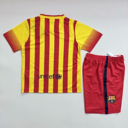 Retro Youth Uniform Kids Kit 2013-2014 Barcelona Away Soccer Jersey Shorts Vintage Child Football Set