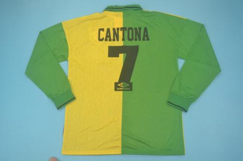 Retro Jersey Long Sleeve 1992-1994 Manchester United CANTONA 7 Away Yellow/Green Soccer Jersey