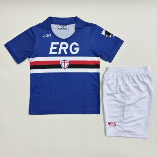 Retro Youth Uniform Kids Kit 1990-1991 Sampdoria Home Soccer Jersey Shorts Vintage Child Football Set