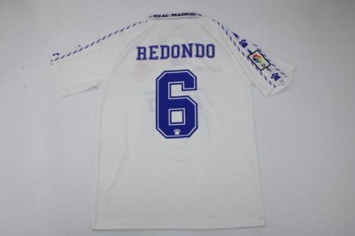 with Front Lettering+LFP Patch Retro Jersey 1996-1997 Real Madrid BEDONDO 6 Home White Soccer Jersey Vintage Football Shirt