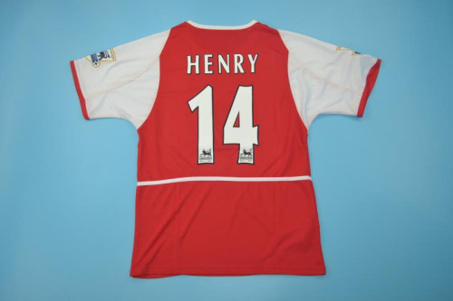with Golden EPL Patch Retro Jersey 2002-2003 Arsenal HENRY 14 Home Soccer Jersey Red Vintage Football Shirt