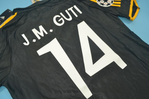 with UCL Patch Retro Jersey 1999-2000 Real Madrid J.M.GUTI 14 Away Black Soccer Jersey Vintage Football Shirt