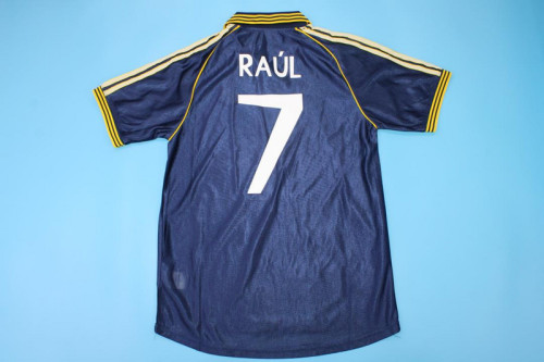 Retro Jersey 1998-1999 Real Madrid RAUL 7 Third Away Dark Blue Soccer Jersey Vintage Football Shirt