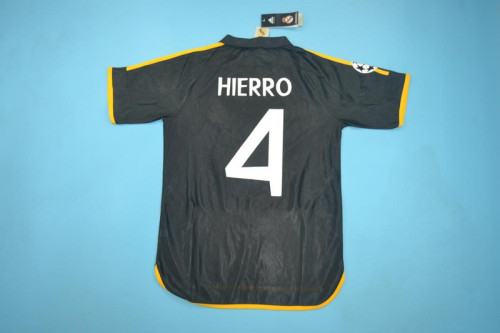 with UCL Patch Retro Jersey 1999-2000 Real Madrid HIERRO 4 Away Black Soccer Jersey Vintage Football Shirt