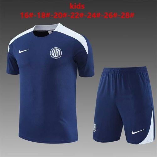 Youth Uniform Kids Kit 2025-2026 Inter Milan Dark Blue Soccer Training Jersey Shorts Child Football Set