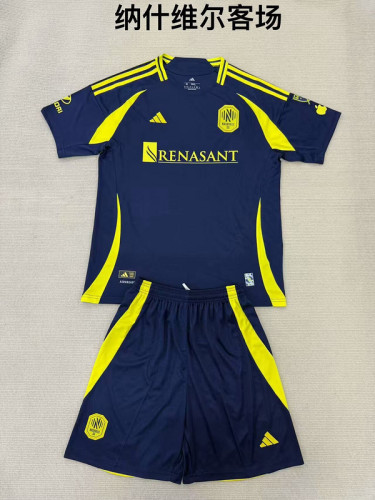 Youth Uniform Kids Kit Nashville 2025-2026 Away Dark Blue Soccer Jersey Shorts Child Football Set