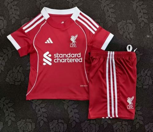 Youth Uniform Kids Kit 2025-2026 Liverpool Home Soccer Jersey Shorts Child Football Set