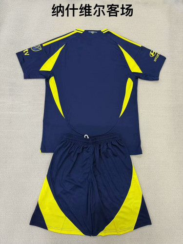 Youth Uniform Kids Kit Nashville 2025-2026 Away Dark Blue Soccer Jersey Shorts Child Football Set