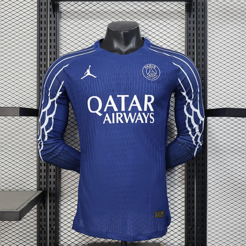 Player Version Long Sleeve 2024-2025 PSG Fourth Away Blue Soccer Jersey Paris Football Maillot