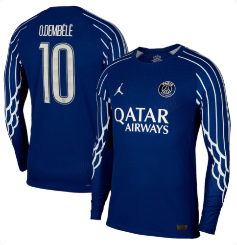 with Champion Print Player Version Long Sleeve 2024-2025 PSG O.Dembélé 10 Fourth Away Blue Soccer Jersey Paris Football Maillot