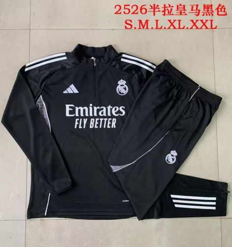 2025-2026 Real Madrid Black Soccer Training Sweater and Pants Football Kit