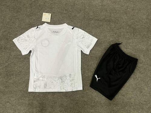 Youth Uniform Kids Kit 2025-2026 Manchester City Away White Soccer Jersey Shorts Child Football Set