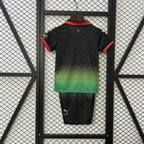 Youth Uniform Kids Kit 2024-2025 AC Milan Fourth Away Black/Green Soccer Jersey Shorts Child Football Set