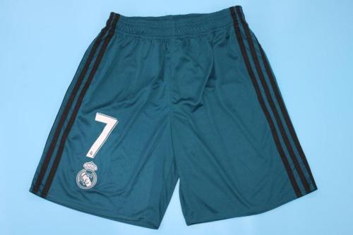 Retro Shorts 2017-2018 Real Madrid 7 Third Away Blue Soccer Shorts Football Shorts
