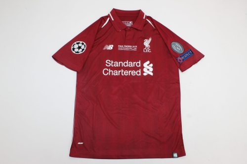 with Front Lettering+UCL Patch Retro Jersey 2018-2019 Liverpool Home Soccer Jersey Vintage Football Shirt