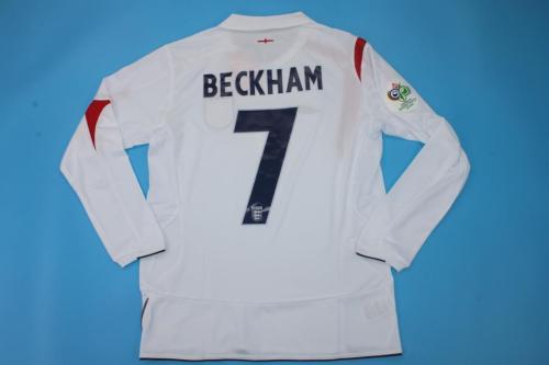 with Euro Patch Retro Jersey Long Sleeve 2006 England BECKHAM 7 Home Soccer Jersey