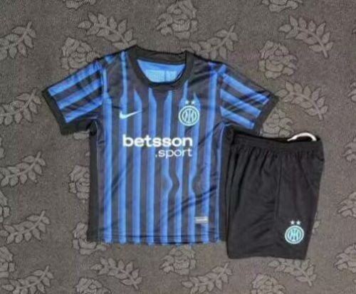 Youth Uniform Kids Kit 2025-2026 Inter Milan Home Soccer Jersey Shorts Child Football Set