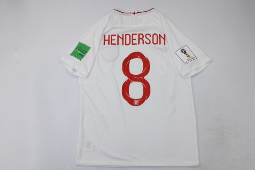 with World Cup Patch Retro Jersey 2018 England HENDERSON 8 Home Soocer Jersey Vintage Football Shirt