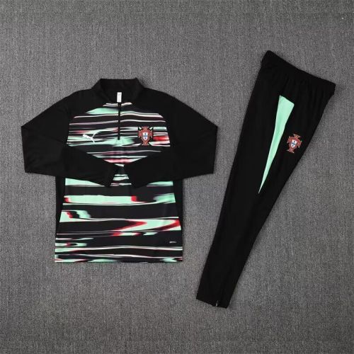 2025 Portugal Black/Green Soccer Training Sweater and Pants Football Kit