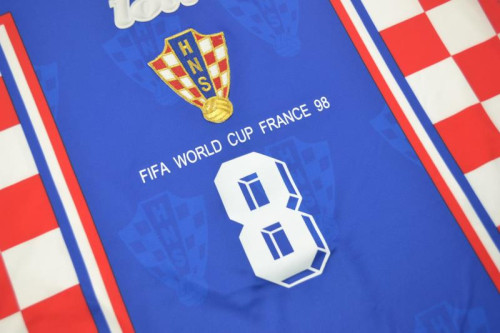 with Front Lettering Retro Jersey 1998 Croatia Away Soccer Jersey Blue Vintage Football Shirt