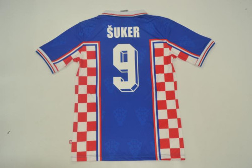 with Front Lettering Retro Jersey 1998 Croatia SUKER 9 Away Soccer Jersey Blue Vintage Football Shirt