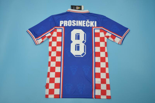 with Front Lettering Retro Jersey 1998 Croatia PROSINECKI 8 Away Blue Vintage Soccer Jersey