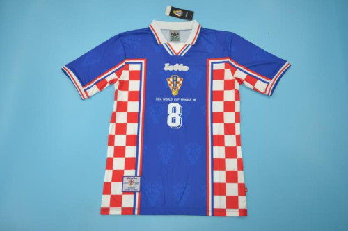 with Front Lettering Retro Jersey 1998 Croatia Away Soccer Jersey Blue Vintage Football Shirt