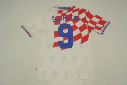 with Front Lettering Retro Jersey 1998 Croatia SUKER 9 Home Soccer Jersey Vintage Football Shirt