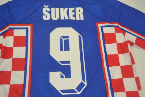 with Front Lettering Retro Jersey 1998 Croatia SUKER 9 Away Soccer Jersey Blue Vintage Football Shirt