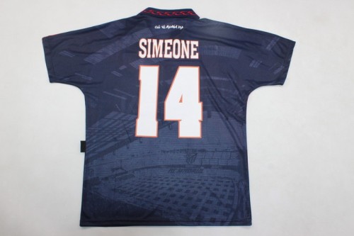 with LFP Patch Retro Jersey 1996-1997 Atletico Madrid SIMEONE 14 Away Dark Blue/Red Soccer Jersey Vintage Football Shirt