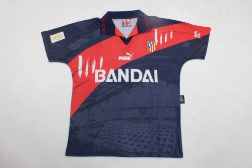 with LFP Patch Retro Jersey 1996-1997 Atletico Madrid SIMEONE 14 Away Dark Blue/Red Soccer Jersey Vintage Football Shirt