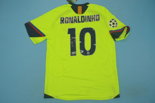 with UCL Patch Retro Jersey 2005-2006 Barcelona RONALDINHO 10 Away Green Soccer Jersey Vintage Football Shirt