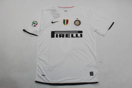 with Scudetto+Serie A Patch Retro Jersey 2008-2009 Inter Milan Away White Vintage Soccer Jersey