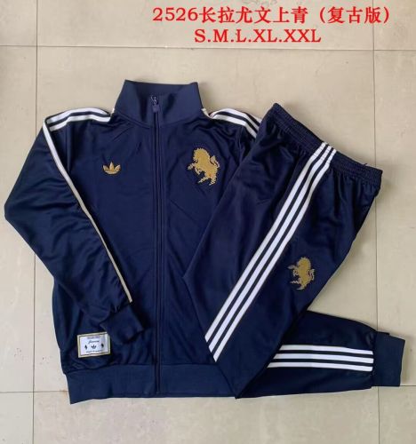 Retro Model 2025-2026 Juventus Dark Blue Soccer Training Jacket Football Jacket and Pants