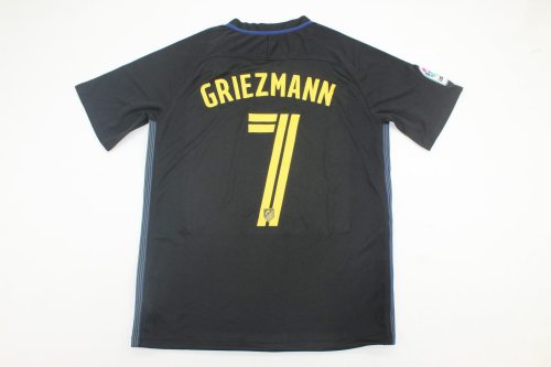 with LFP Patch Retro Jersey 2016-2017 Atletico Madrid GRIEZMANN 7 Away Black Soccer Jersey Vintage Football Shirt