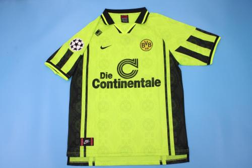 with UCL Patch Retro Jersey 1996-1997 Borussia Dortmund Home Soccer Jersey Vintage BVB Football Shirt
