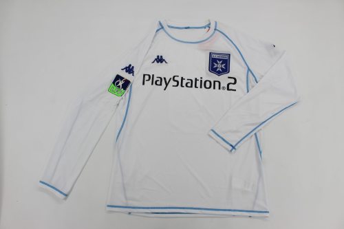 with LFP Patch Retro Jersey Long Sleeve 2003-2004 AJ Auxerre Home Soccer Jersey Vintage Football Shirt