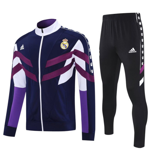 2025-2026 Real Madrid Dark Blue/Purple/White Soccer Windbreaker Jacket and Pants Football Tracksuit
