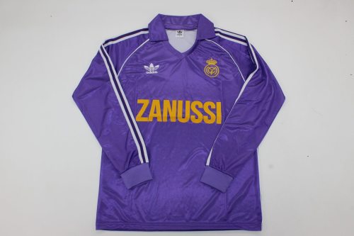Long Sleeve Retro Jersey 1984-1985 Real Madrid Away Purple Soccer Jersey Vintage Real Football Shirt