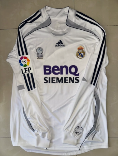with Big LFP Patch Long Sleeve Retro Jersey 2006-2007 Real Madrid Home Soccer Jersey Vintage Real Football Shirt
