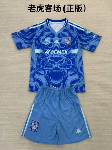 Adult Uniform 2025-2026 Tigres UANL Away Blue Soccer Jersey Shorts Men's Football Kit