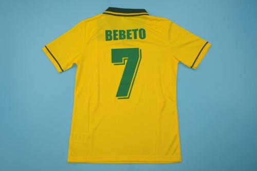 Retro Jersey 1994 Brazil BEBETO 7 Home Soccer Jersey Vintage Brasil Camisetas de Futbol
